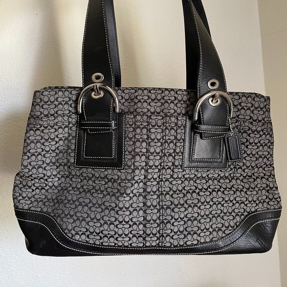 Coach Leather Tote Bag - Black and Grey #M0720-F10928 - Picture 1 of 7